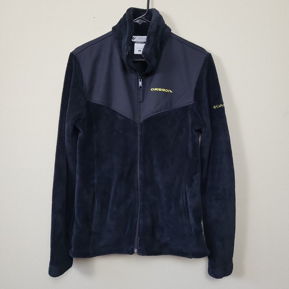 Columbia Womens Black Ducks Long Sleeve Full Zip Warm Fleece Jacket Size Large